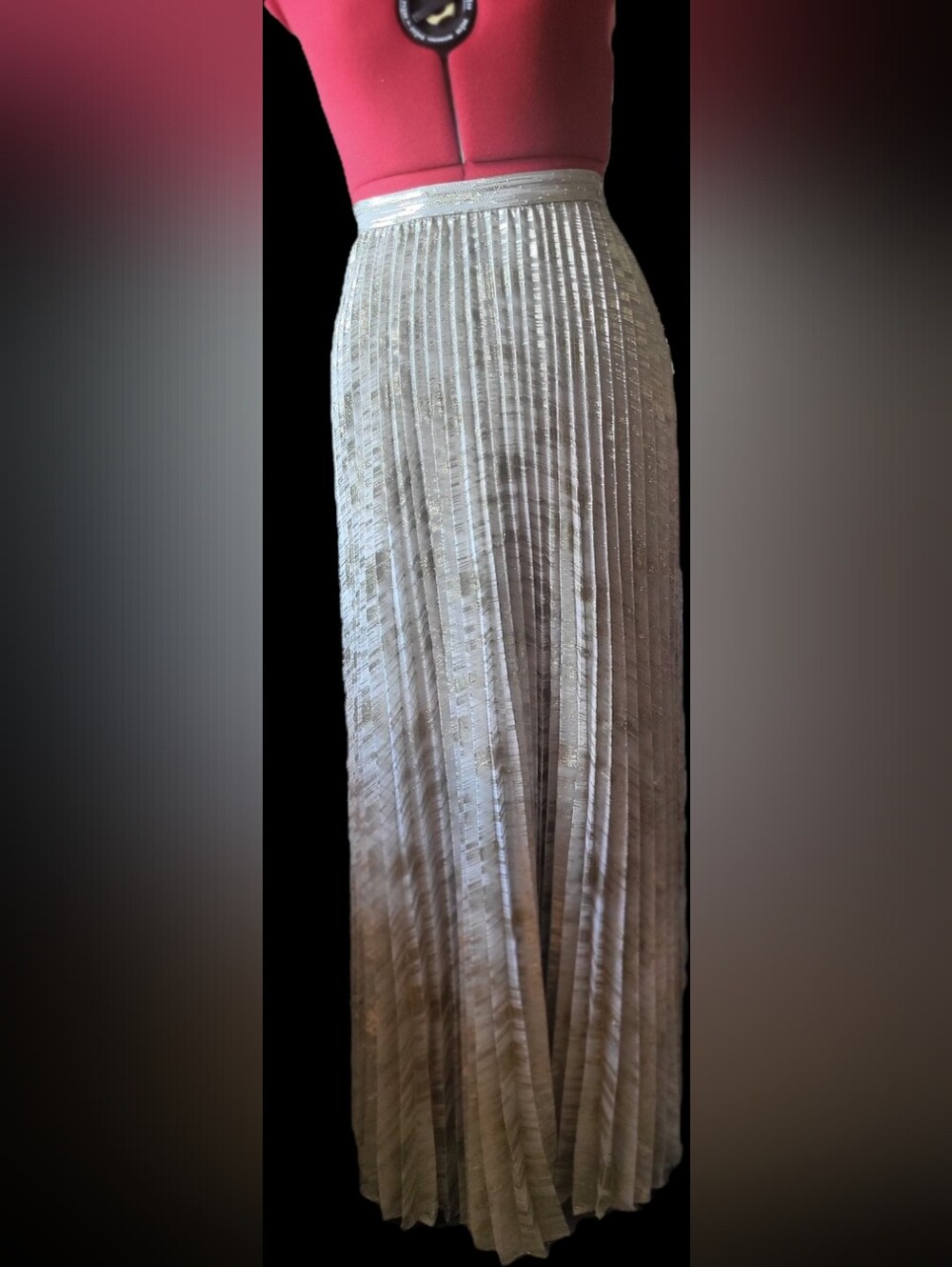 Moulinette Soeurs Gold-Cream Pleated Sheer  Maxi Skirt